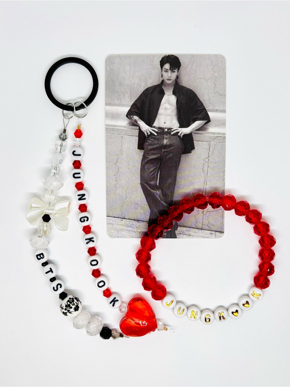 (3pcs) BTS JUNGKOOK KEYCHAIN BRACELET PHOTOCARD BUNDLE